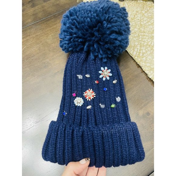 Cara New York Knit Wintet Hat Blue With Stones - Picture 2 of 5
